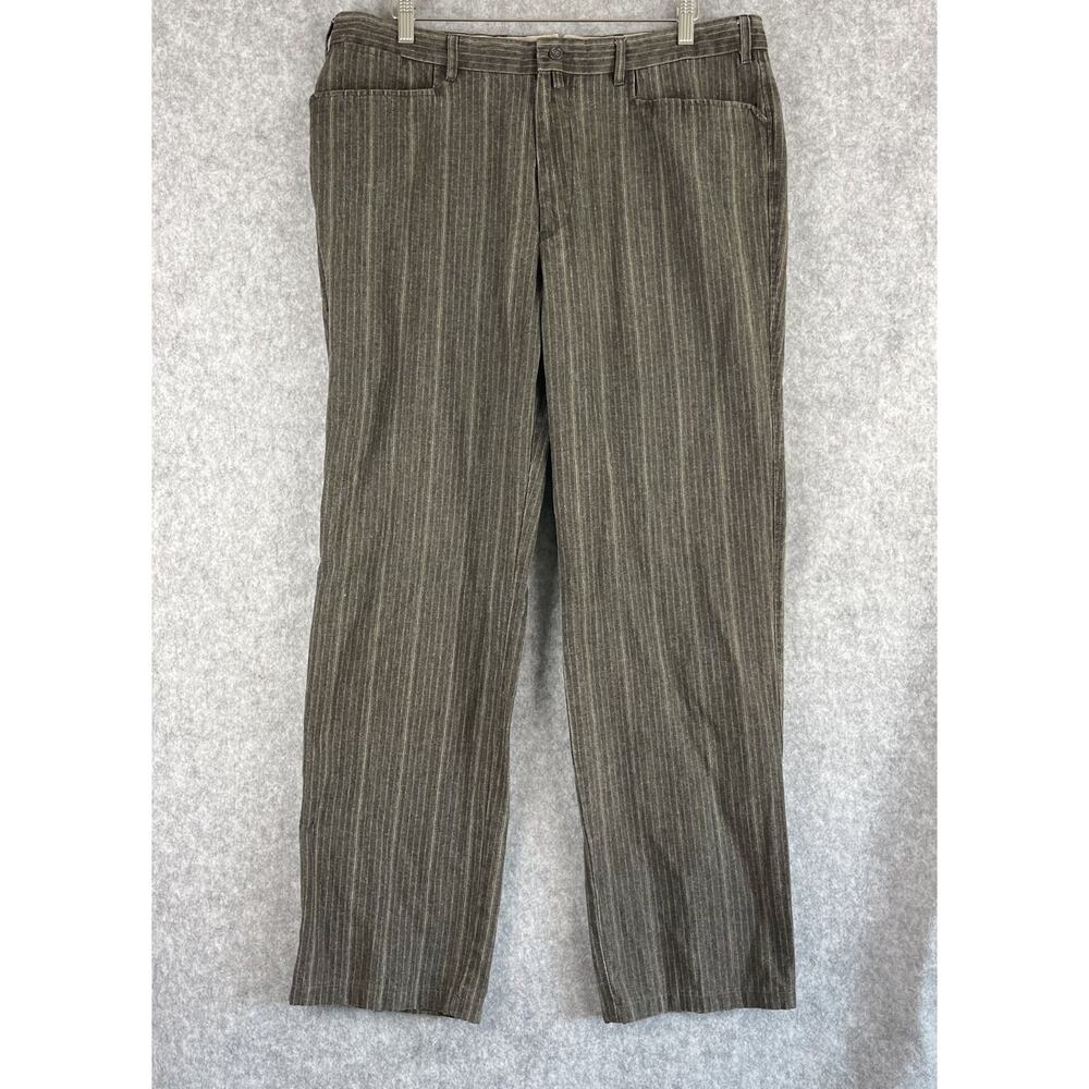 Faconnable Pants Mens 38x32 Brown Taupe Herringbone‎ Straight Academia Cabin